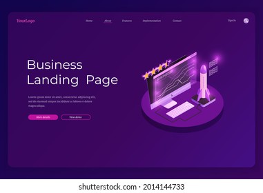 Modern isometric vector illustration concepts of  business, digital marketing and app development. Creative landing page design template.