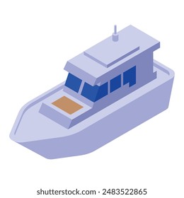 Modern isometric vector illustration of a luxury motorboat on a white background, perfect for marine, nautical, leisure, travel, and recreational design projects