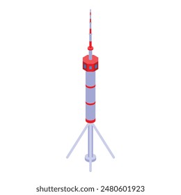 Modern isometric vector illustration of red and white radio tower with antenna for broadcast and telecommunications industry