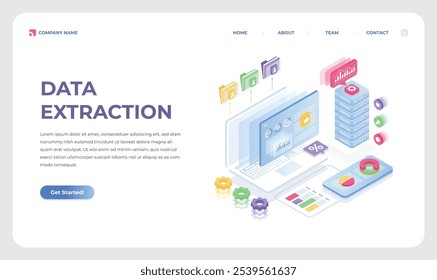 Modern Isometric Vector Landing Page Template For Data Extraction