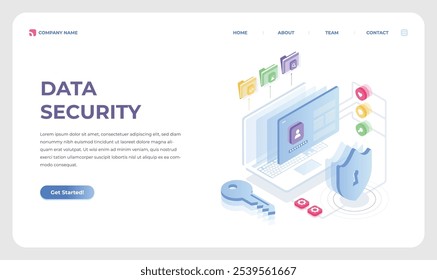 Modern Isometric Vector Landing Page Template For Data Security