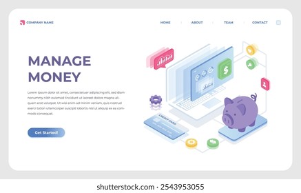 Modern Isometric Vector Landing Page Template For Manage Money