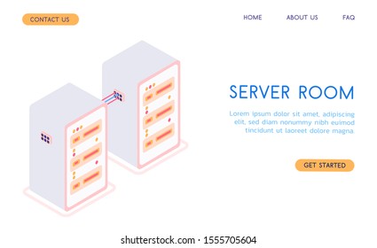 Modern isometric vector server room illustration. 