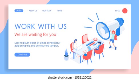 Modern isometric vector teamworking, workspace illustration. 