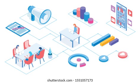 Modern isometric vector workspace illustration. 