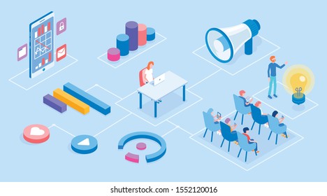 Modern isometric vector workspace illustration. 