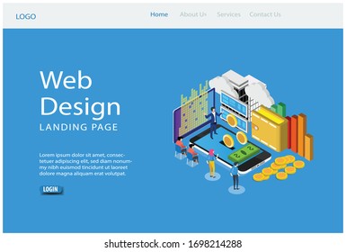 Modern Isometric Web Landing Page Online Banking Illustration, Web Banners, Suitable for Diagrams, Infographics, Book Illustration, Game Asset, And Other Graphic Related Assets