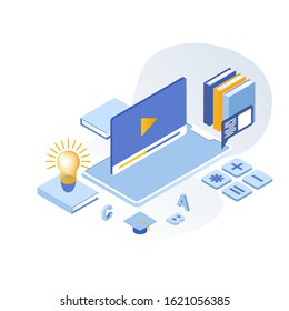 Modern isometry design. Isometric concept of Online Education for website and mobile website. Landing page template. Easy to edit and customize - Vector