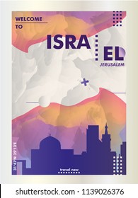 Modern Israel Jerusalem Tel Aviv skyline abstract gradient poster art. Travel guide cover city vector illustration