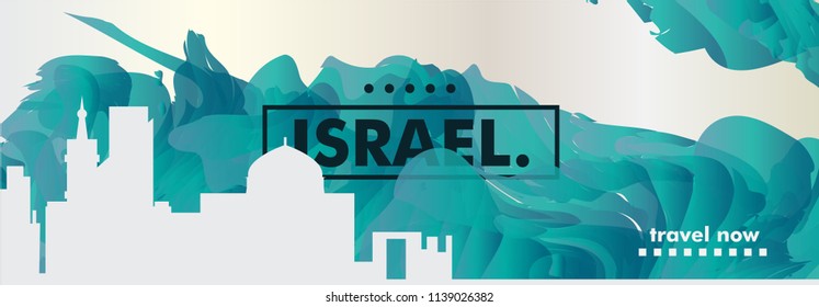 Modern Israel Jerusalem Tel Aviv skyline abstract gradient website banner art. Travel guide cover city vector illustration