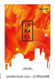 Modern Israel Jerusalem Tel Aviv skyline abstract gradient poster art. Travel guide cover city vector illustration