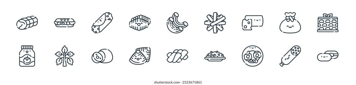 Icono de comida italiana moderna. Perfecto para diseños de IU lineal con bomboloni de Vector, salami, saltimbocca, risotto, fusilli, sfogliatelle, mozzarella y más iconos para App móviles y de Web.