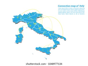 Modern of italy Map connections network design, Best Internet Concept of italy map business from concepts series, map point and line composition. Infographic map. Vector Illustration.