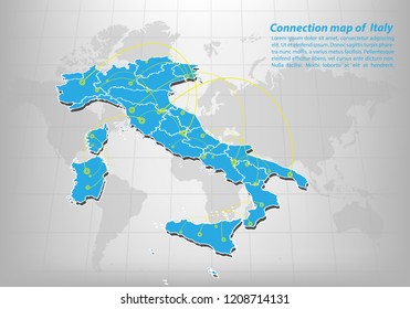Moderno de italy Conexiones de red de Mapa, Mejor Concepto de Internet del negocio de mapas italy de la serie de conceptos, punto de mapa y composición de línea. Mapa informativo. Ilustración vectorial.