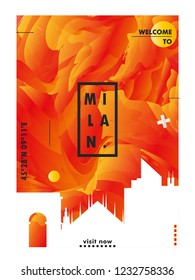 Modern Italy Milan skyline abstract gradient poster art. Travel guide cover city vector illustration