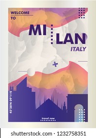 Arte de póster abstracto en el horizonte de Milán en la Italia moderna. Guía de viajes portada ilustración de la ciudad vectorial