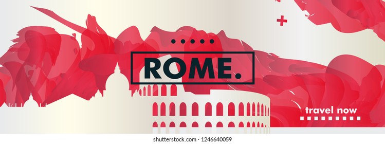 Modern Italy Rome skyline abstract gradient website banner. Travel guide cover city vector illustration