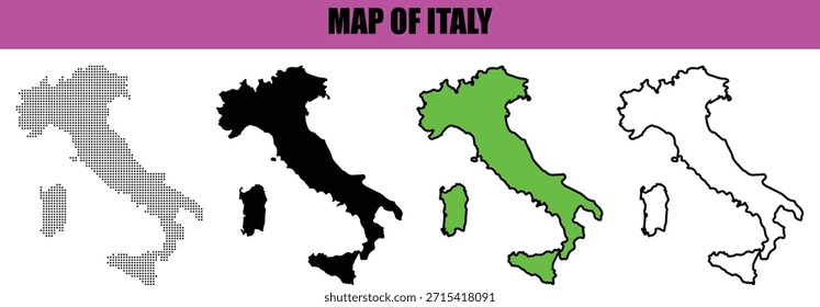 Mapa de silhueta Itália moderna com design elegante linha art e pontilhado, ilustração vetorial mínima para conceitos de geografia, infográficos, cartazes e mídia digital