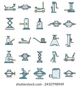 Modern jack-screw icons set. Outline set of modern jack-screw vector icons thin line color flat on white