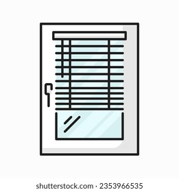 Modernes Jalousie-Umriss-Symbol. Büroblinds, Jalousie oder Vorhänge. Vektor-Bürofensterabdeckung, Rollschirm-Sonnenschutzvorhang