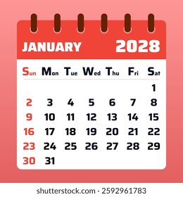 Modern January 2028 calendar with a sleek and minimalist design. Perfect for planning the new year, managing schedules, and organizing tasks efficiently.