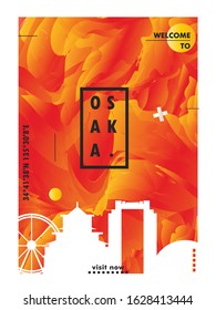 Modern Japan Osaka skyline abstract gradient poster art. Travel guide cover city vector illustration