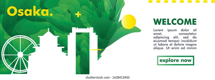 Modern Japan Osaka skyline abstract gradient website banner art. Travel guide cover city vector illustration
