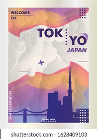 Modern Japan Tokyo skyline abstract gradient poster art. Travel guide cover city vector illustration