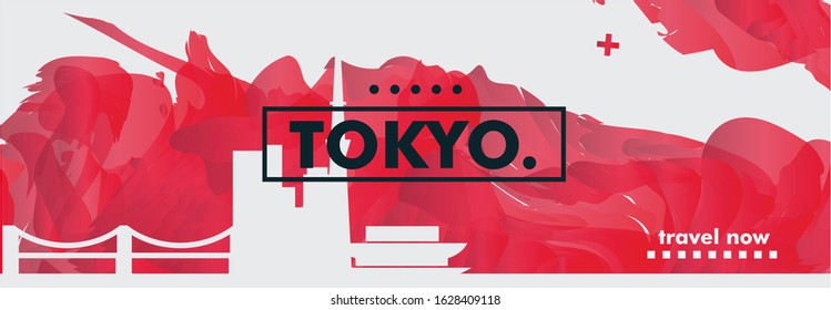 Modern Japan Tokyo skyline abstract gradient website banner art. Travel guide cover city vector illustration