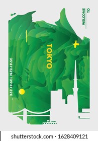 Modern Japan Tokyo skyline abstract gradient poster art. Travel guide cover city vector illustration