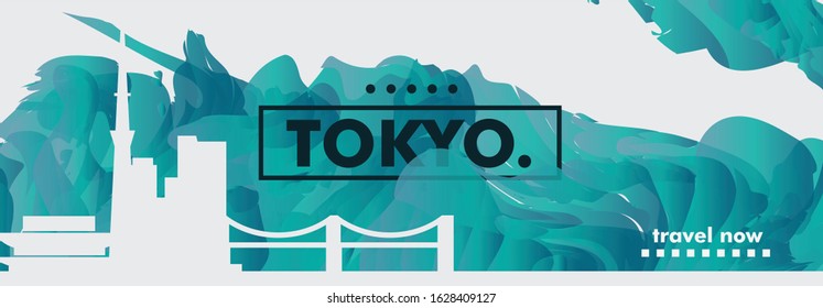 Modern Japan Tokyo skyline abstract gradient website banner art. Travel guide cover city vector illustration