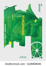 Modern Japan Yokohama skyline abstract gradient poster art. Travel guide cover city vector illustration