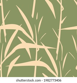 Modern japanese bamboo seamless pattern. Bamboo leaves hand drawn print for seamless background. Minimal retro asian ornament for paper, fabric, textile, clothes. Square floral oriental tile vector