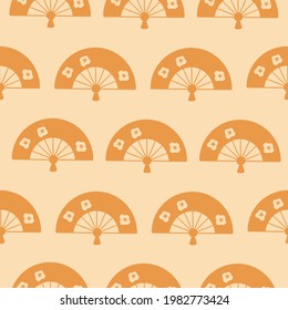 Modern japanese fan seamless pattern. Folding asian fan hand drawn print for seamless background. Trendy retro asian ornament for paper, fabric, textile, clothes. Square oriental culture japan vector