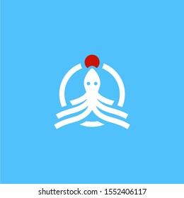 Modern Japanese Squid Food Logo Illustration