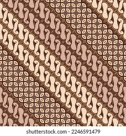 Modern Javanese Batik, kawung and parang seamless pattern in brown.