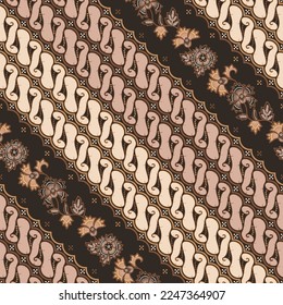 Modern Javanese Batik, parang and kembang seamless pattern in brown.