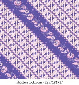 Modern Javanese Batik, parang and kembang seamless patterns in purple.
