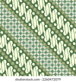 Modern Javanese Batik, seamless green pattern, kawung and parang.