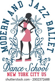 Modern and Jazz Battle Dance School Girls T-shirt Design Vector