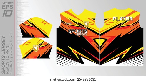 Modern jersey design ready to print with vibrant colors and geometric patterns. Perfect for sportswear and activewear.