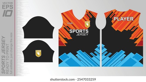 Design moderno da camisa pronto para imprimir com cores vibrantes e padrões geométricos. Perfeito para roupas esportivas e roupas ativas.