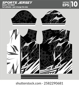 Modern jersey design ready to print with a unique abstract pattern. Perfect for football, basketball, cycling, runners, or sports wear, team or personal. High quality, customizable vector files