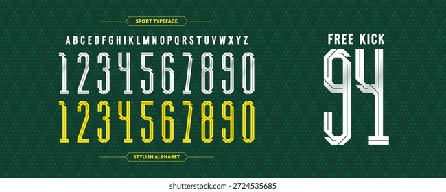 Modernes Jersey-Zahlendesign mit fetten Inline-Zeichen. Ideal für Sport-Uniformen, Team-Logos, Poster und athletisches Branding. Hochwertige Vektorgrafik.