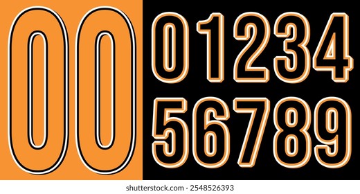 Modern jersey numbers with sleek typography, ideal for sports, branding, and design projects. Bold, dynamic numbers perfect for team logos, custom apparel, and contemporary athletic visuals