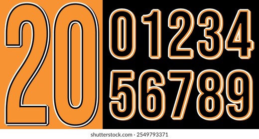 Modern jersey numbers with sleek typography, ideal for sports, branding, and design projects. Bold, dynamic numbers perfect for team logos, custom apparel, and contemporary athletic visuals