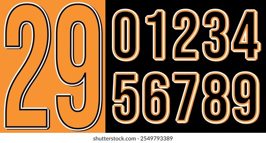 Modern jersey numbers with sleek typography, ideal for sports, branding, and design projects. Bold, dynamic numbers perfect for team logos, custom apparel, and contemporary athletic visuals