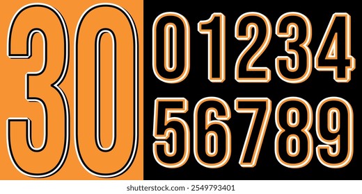 Modern jersey numbers with sleek typography, ideal for sports, branding, and design projects. Bold, dynamic numbers perfect for team logos, custom apparel, and contemporary athletic visuals