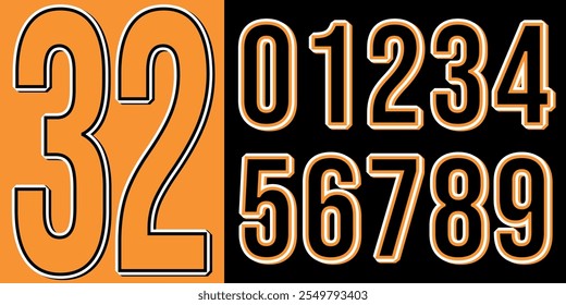 Modern jersey numbers with sleek typography, ideal for sports, branding, and design projects. Bold, dynamic numbers perfect for team logos, custom apparel, and contemporary athletic visuals