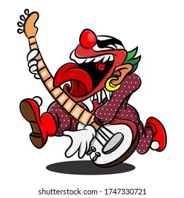 Modern Jester playing an Electric Guitars and scream best for rock band concert stickers or T shirt design Cartoon Vector